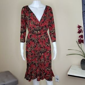 Flowy Fall Color Dress Deeper V Vintage Style